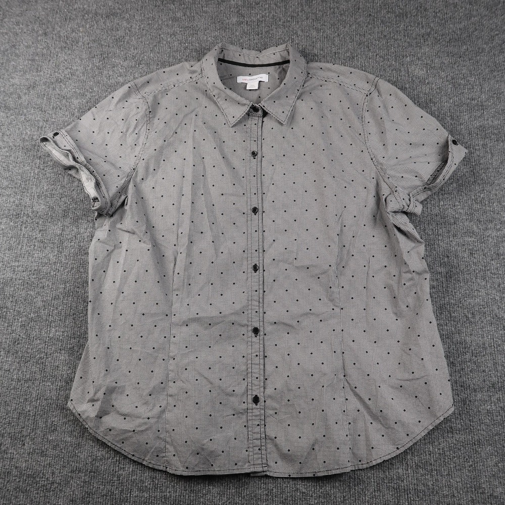 Liz‎ Claiborne Shirt Mens 2XL Gray Black Short Sleeve Button Up Geometric Casual